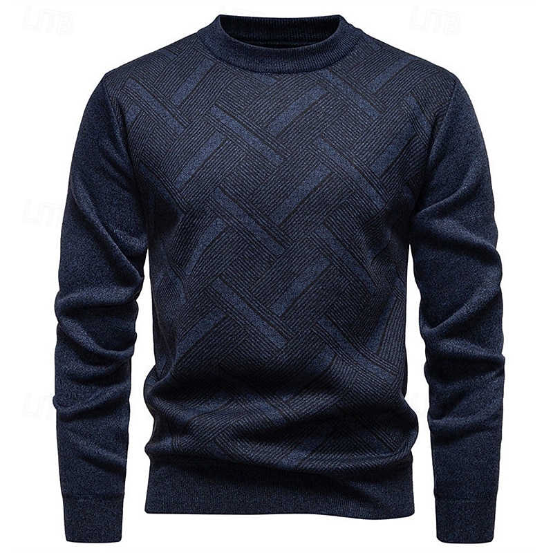 Муж. Пуловер Свитер Вязаный свитер Рельефный узор Вязать Обычные топы Трикотаж Геометрический принт Вырез под горло Мода Классический Отпуск На каждый день Одежда Наступила зима Синий Винный L XL 2XL 2026 - $21.99 –P7