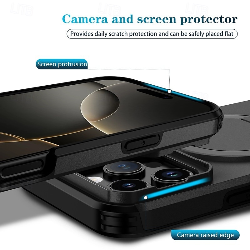 Phone Case For iPhone 16 15 14 Pro Max Plus 16e 13 Pro Max Back Cover with Stand Holder Shockproof Armor PC PU Leather 2026 - $13.99 –P13