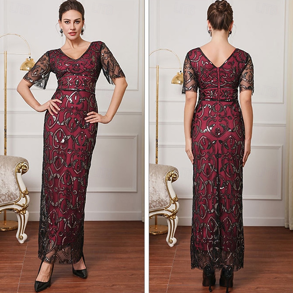 Urlați 20 de ani Anii 1920 Lungime Gleznă Rochie de seara Mâneci scurte Gatsby Paiete În V Costume de fancy Pentru femei Crăciun Carnaval Mascaradă Petrecere cu cocktail Petrecere cu tematică retro 2026 - $53.99 –P1