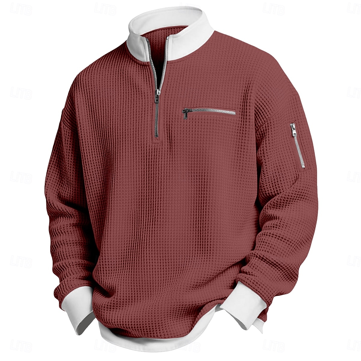 Herre Vaffel T-skjorte T skjorte Langermet Halv glidelås Vår Høst vinter Helfarge Tradisjonell / vintage Fritid Fargeblokk Lomme med glidelås utendørs Hjem Sport & Utendørs Lyseblå Rød Lilla Topp 2026 - $26.99 –P9