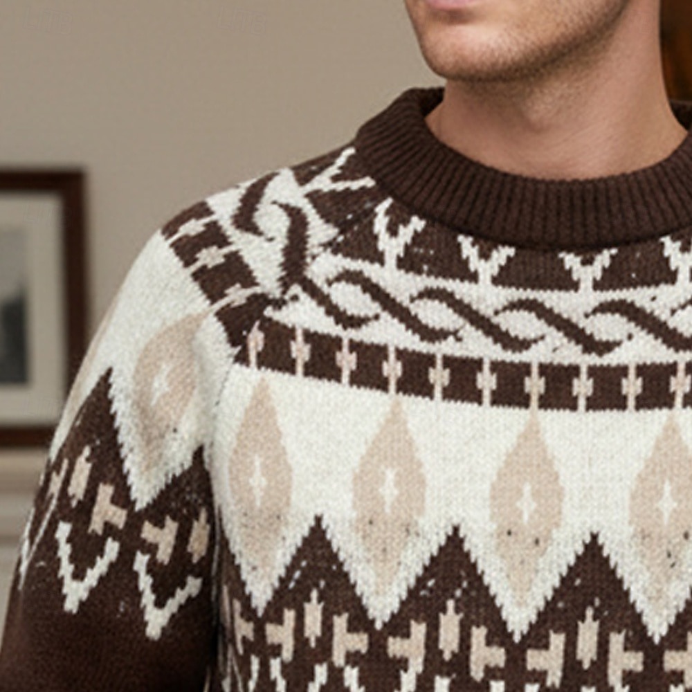 Herren Weihnachtspullover Pullover Fair Isle Sweater Strickpullover Gemusterter Pullover Gerippt Stricken Normale Oberteile Gestrickt Argyle Rundhalsausschnitt Mode Basic Weihnachten Urlaub Bekleidung 2026 - $33.99 –P3