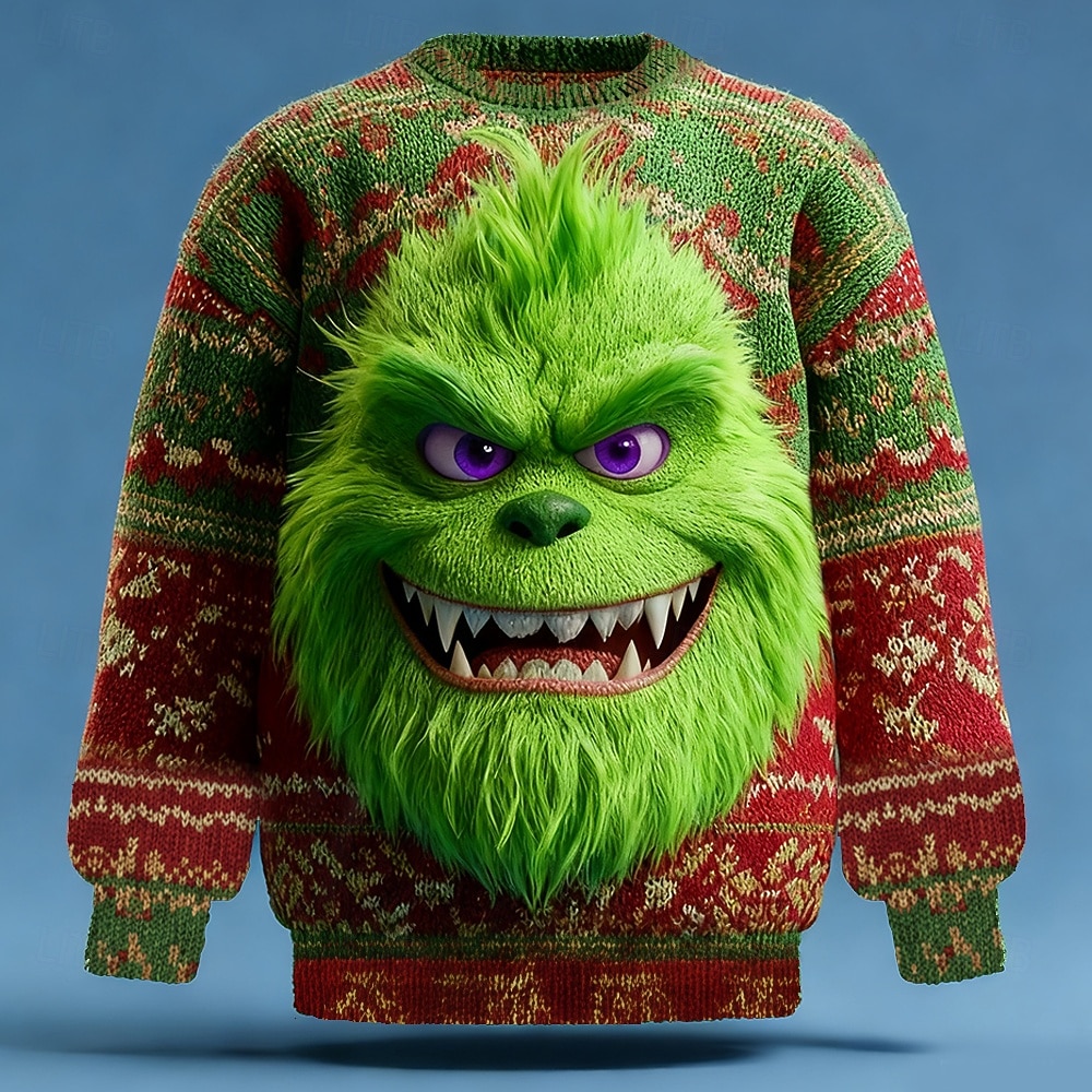Ugly Christmas Sweater Men's Cartoon Print Holiday Pullover Sweater Jumper Knitwear Crewneck Casual Vacation Daily Festival Knitting Keep Warm Long Sleeve Spring Fall Winter Red -1 Red -2 Red -3 2026 - $39.99 –P1