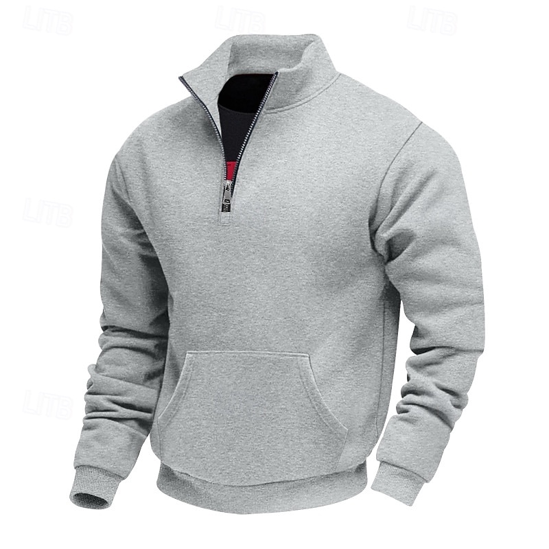 Pánské Mikina Flísová mikina Svetr Čtvrtletní mikina na zip Velbloudí Světle šedá Stojáček Bez vzoru Klokaní kapsa Ležérní Denní Sporty a outdoor Šik ven Chladný Sportovní oblečení Podzim zima Jaro 2026 - $24.99 –P9