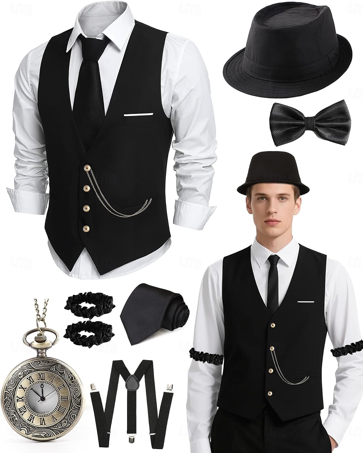 Setti Möly 20s 1920-luku Retro / vintage Asut Liivi Liivit lisävarusteiden kanssa Suuri Gatsby Herrasmies Muoti Naamiaispuku Miesten Halloween Karnevaali Naamiaiset Tanssiaiset Tyttöjen polttarit 2026 - $47.99 –P1
