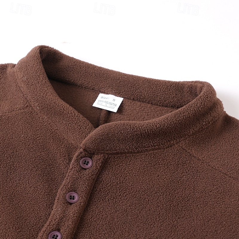Men's Sweatshirt Fleece Sweatshirt Button Up Hoodie Black Dark Green Khaki Coffee Gray Henley Plain Patchwork Kangaroo Pocket Sports & Outdoor Casual Daily Streetwear Cool Sportswear Fall Winter 2026 - $28.99 –P6