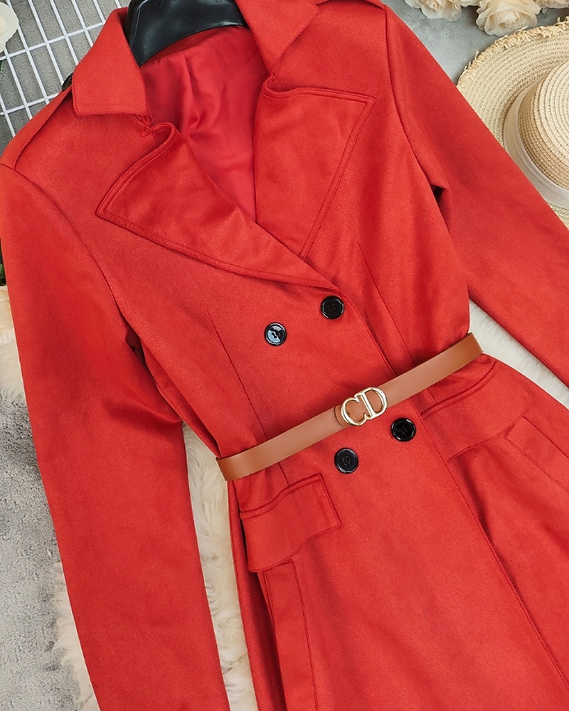 Damskie Płaszcz zimowy Płaszcz Zatrzymujący ciepło Wygodny Kieszeń Guziki Codzienny Równina Urlop Wyjściowe Weekend Długie Klapy wcięte Regularny Długi rękaw Odzież wierzchnia Czerwony Jesień Zima 2026 - $97.99 –P4