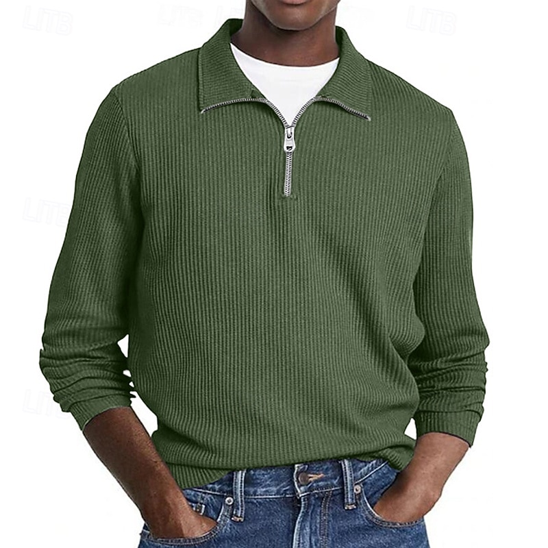 Per uomo Polo Polo con zip a un quarto Abbigliamento quotidiano Data Zip a un quarto Manica Lunga Moda Essenziale Semplice Cerniera Primavera Autunno Vestibilità regolare Nero Bianco Verde militare del 2026 a $26.99 –P9
