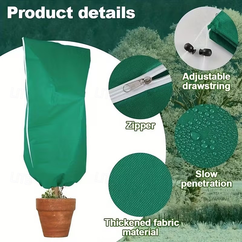 Conjunto de 3 capas protetoras para plantas contra geadas, grandes sacos verdes resistentes ao gelo com fecho de zíper e cordão, proteção de inverno para árvores e arbustos no jardim, ideais para de 2025 por $13.49 –P5