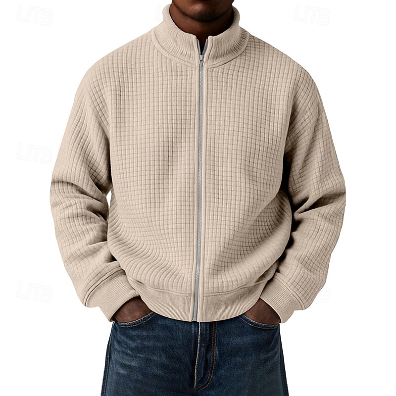 Men's Sweatshirt Waffle Sweatshirt Full Zip Sweatshirt Wine Standing Collar Plain Zip Up Textured Casual Daily Sports & Outdoor Streetwear Cool Sportswear Spring &  Fall Clothing Apparel Hoodies 2026 - $28.99 –P7