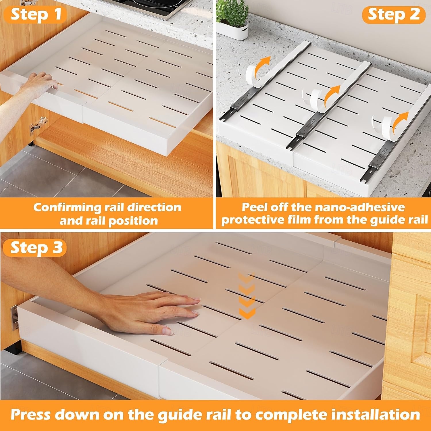 1 pakkaus ulosvedettävä kaappijärjestelijä ulosvedettävät liukuvat ruokakomeron hyllyt säilytykseen ilman rei'itystä keittiön alakaappien järjestämiseen, ruokakomeroon, kylpyhuoneeseen säädettävä 2026 - $39.99 –P6