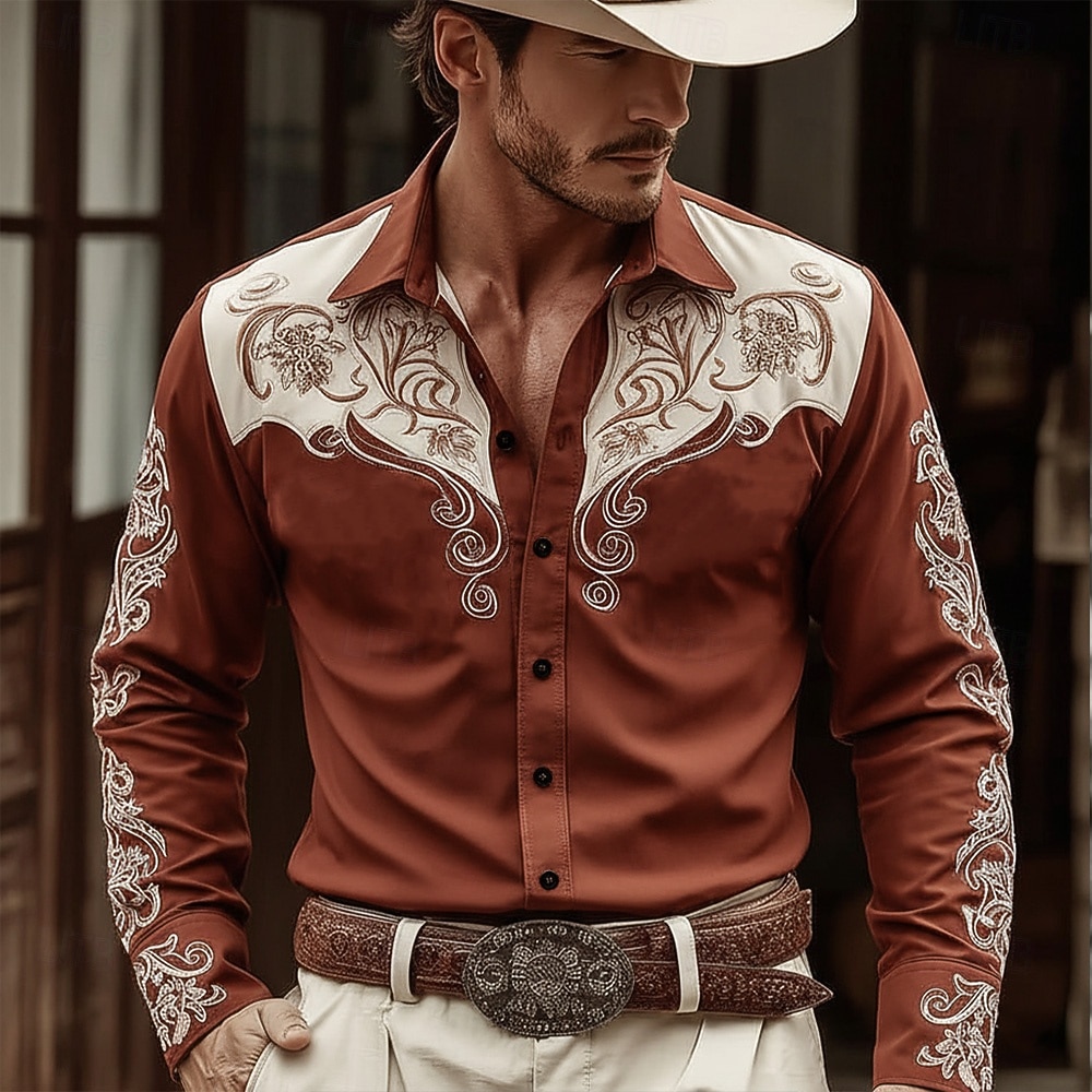 Férfi Virágminta Etno Virágok Ing Nyugati ing Cowboy ing Hosszú ujj Vintage Retro Hétköznapi Szabadtéri Munkaruha Tavasz Ősz Térfogatcsökkenés Elöl két zseb Vászonszerű ing Gombolható ingek Medence 2026 - $27.99 –P4
