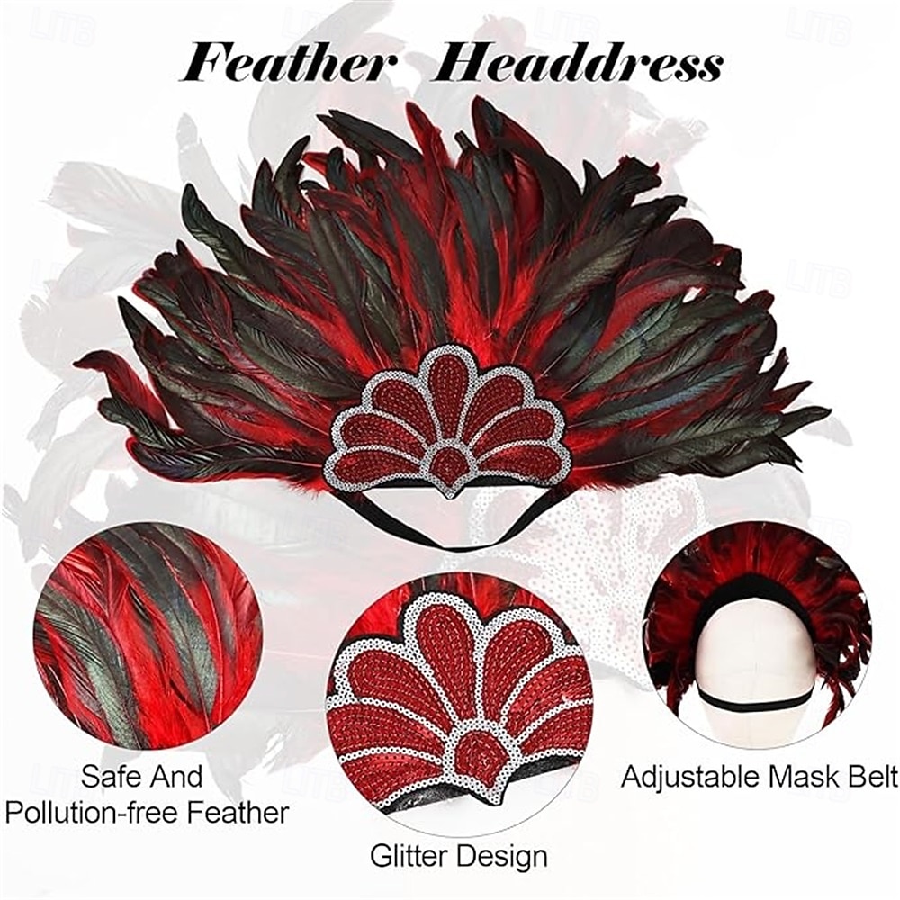 Карнавальная ночь 2026. Рио Карнавальная самба Аксессуары Красный и черный головной убор с перьями для женщин на фестивале Марди Гра - танцевальный аксессуар для фестиваля Бразилия 2026 - $15.49 –P4