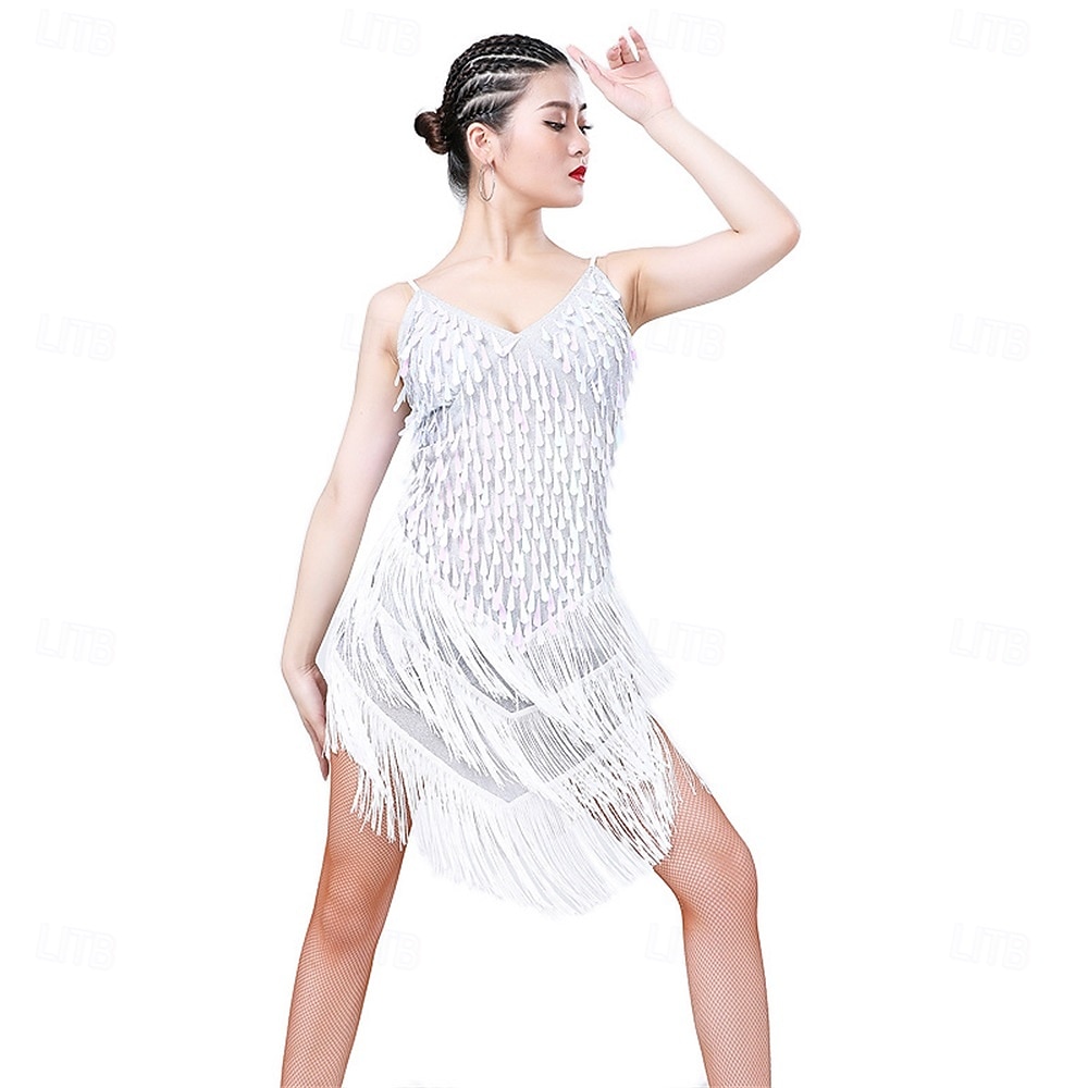 Costumi da ballo Samba Vestito scintillante in paillettes Finge Vestiti di danza tango latino Mini vestito Abbigliamento per carnevale Costumi per performance del 2026 a $47.99 –P7