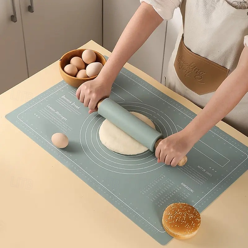 Food Grade Silicone Kneading Mat Non-Stick Dough Pad Pizza Baking Sheet Thicken Dough Pastry Pad Wooden Handle Rolling Pin 60X40 2025 - $41.99 –P4