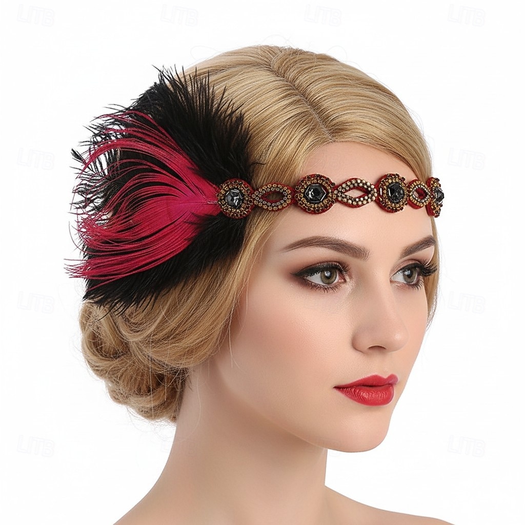 Retro / vintage De livlige 20-årene 1920-tallet Flapperpannebånd i 1920-stil Hodeplagg Hårtilbehør Den store Gatsby Fjær Kostyme Dame Jul Karneval Maskerade Retro-temafest Charleston-dans Voksen 2026 - $13.49 –P2