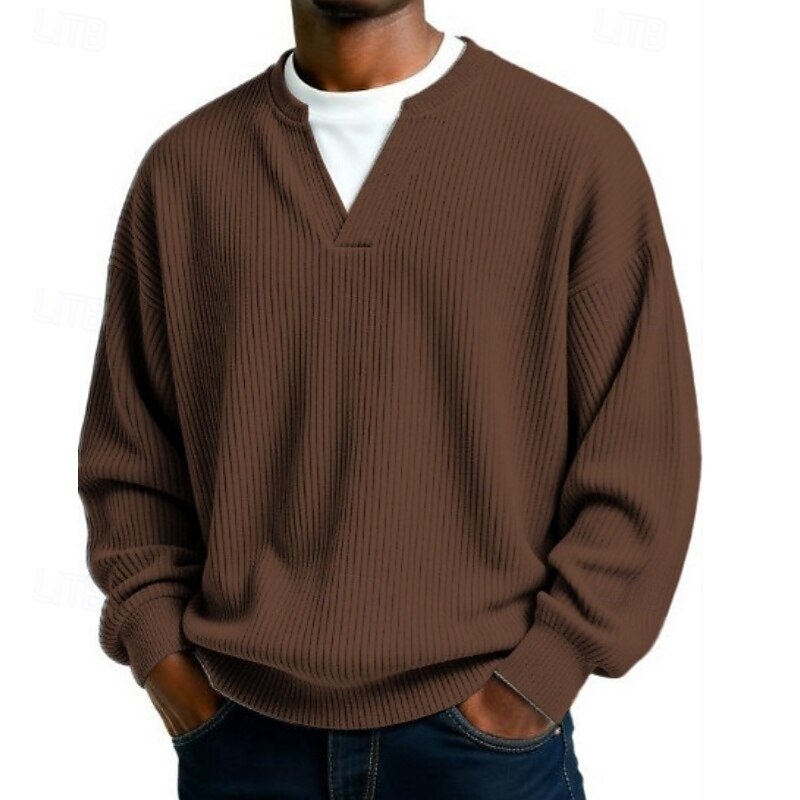 Herren Cordhemd T-Shirt Langarm V Ausschnitt Herbst Winter Texture Täglich Lässig Streetstyle Oversize Locker Outdoor Straße Lässig Schwarz Dunkel Blau Purpur Top T-Shirt für Herren 2025 - $25.99 –P4