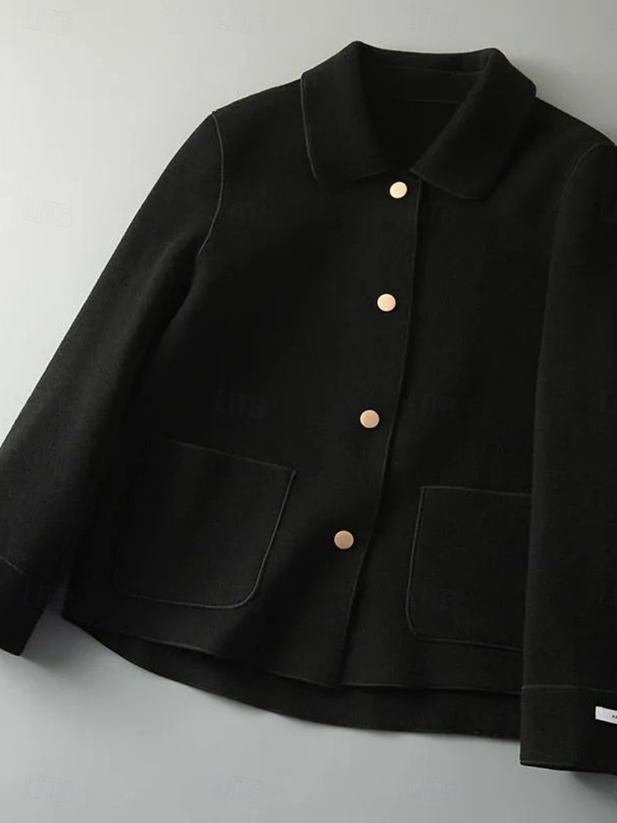 Damen Freizeitjacke Bequem Atmungsaktiv Tasche Knöpfe Lässig Einfach Urlaub Straße Lässig Alltagskleidung Einreihig Kurz Umlegekragen Normale Passform Langarm Oberbekleidung Schwarz Beige Kaffee 2026 - $25.99 –P11