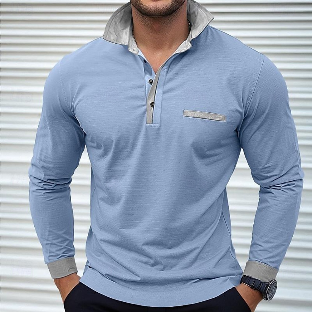 Per uomo Semplice Maglia da golf Manica Lunga Bavero Vacanza Essenziale Tempo libero Sportivo Ferie Casual Quotidiano Patchwork Tasca Bottoni Tutte le stagioni Blu chiaro Nero Bianco del 2026 a $25.99 –P6