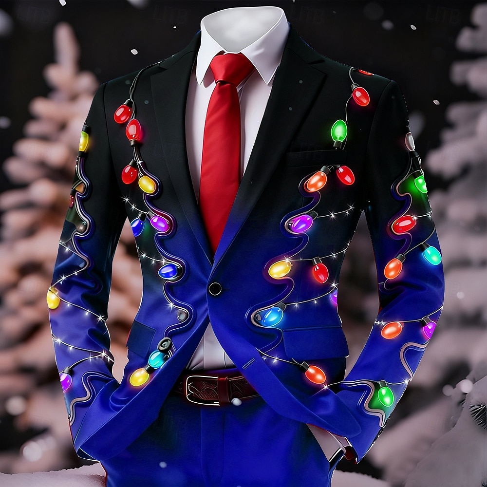Новогодняя тематика Муж. Рождественский образец Пиджак Пальто Удобный Дышащий Художественный На каждый день Вечерние наряды Повседневные фестиваль 3D печать Пуговицы Наступила зима Острый 2025 - $64.99 –P3
