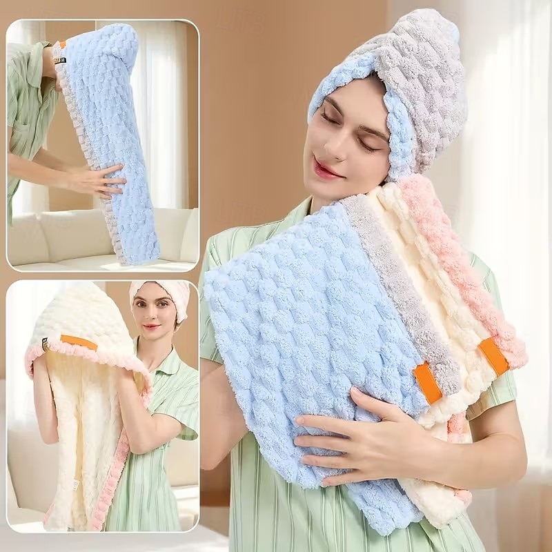 cuffia per capelli da donna con design a coda larga, autunno e inverno, extra large e spessa, asciugamano per capelli super assorbente ad asciugatura rapida, asciugamano per capelli in pile di del 2026 a $15.99 –P7