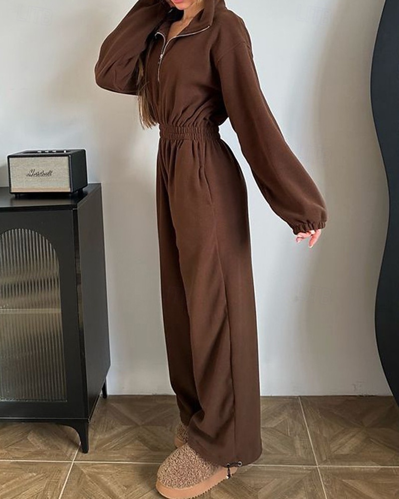 Dames Loungewear Rompertjes Modieus Sport Casual Heldere kleur Vetoketju Vakantie Huis Afspraakje Lange mouw Overhemdkraag Zwart Wit Wijn Bruin Donkergrijs Lente Herfst Winter Getailleerd 2026 - $43.99 –P2