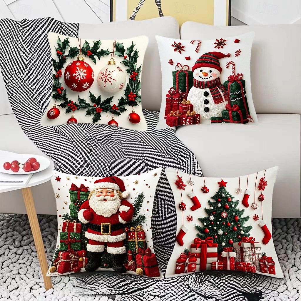 Housse de coussin bonhomme de neige de Noël, imprimée en 2D, douce et moelleuse, pour canapé, salon et décoration de Noël. de 2025 ? $9.99 –P3
