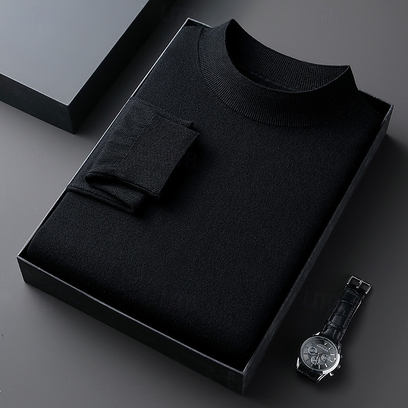 Муж. Пуловер Свитер Вязаный свитер Рельефный узор Вязать Обычные топы Трикотаж Полотняное плетение Вырез под горло Мода Классический Отпуск На каждый день Одежда Осень Зима Синий Черный S M L 2026 - $29.99 –P8