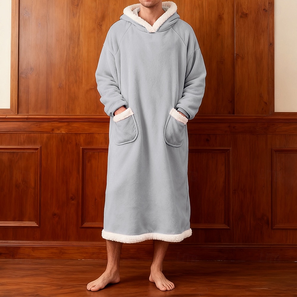 Men's Pajamas Sleepwear Bath Gown Plain Fashion Stylish Classic Home Daily Bed Sherpa Polyester Thermal Warm Comfort Soft Hoodie Long Sleeve Pocket Summer Spring Blue Light Pink 2026 - $39.99 –P5