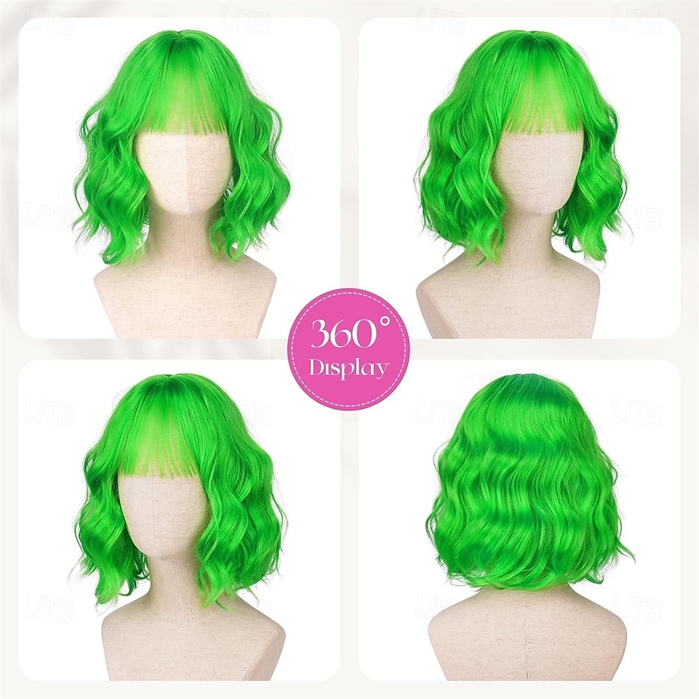 Green Wigs Synthetic Wig Curly Bob Bob With Bangs Short Green Synthetic Hair Women Soft Fashion 2026 - E£1436.85 –P2