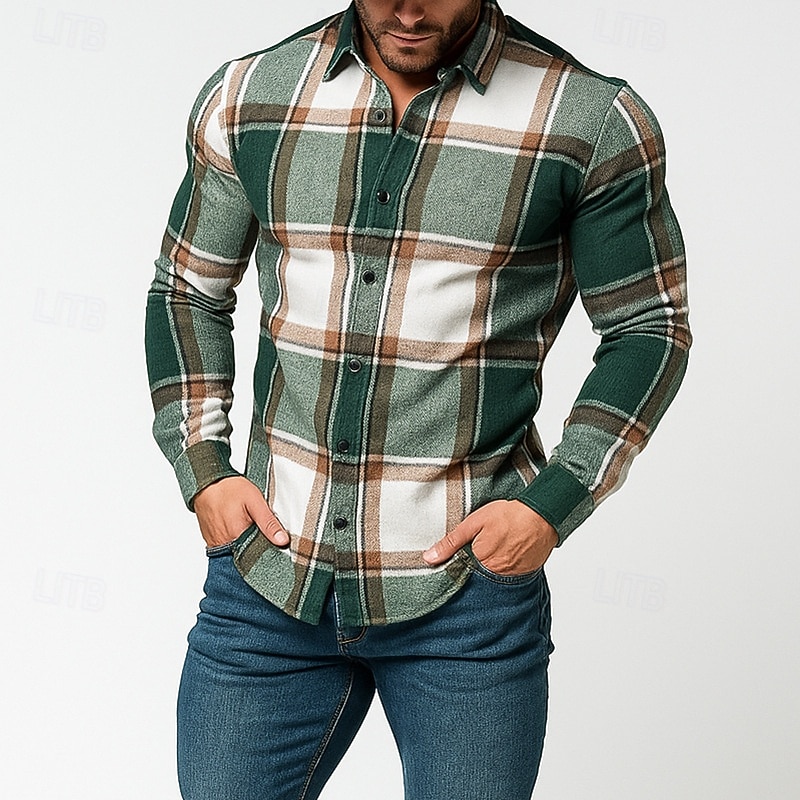 Herren Hemd Flanellhemd Kariertes Hemd Knopfhemd Overshirt Karomuster Outdoor Straße Blau Schwarz Rosa Rote Langarm Revers Frühling & Herbst Bekleidung 2026 - $26.99 –P10