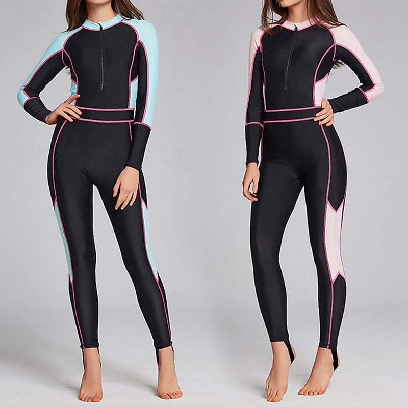 Dames Rashguard voor het hele lichaam Eendelig surfpak Kleurblokkering met ingebouwde bh UPF 50+ Buikcontrole Lange mouw Duikpakken Surfen Kanoën Snorkelen Winter 2026 - $52.99 –P1