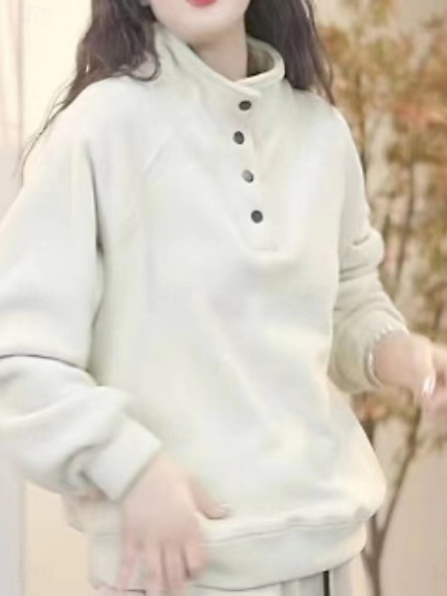 Damen Pullover Sweatshirt Knöpfe Einfach Lässig Langarm Rollkragen Normale Oberteile Straße Alltagskleidung Schwarz Weiß Rote Purpur Grün Herbst Winter 2026 - $21.99 –P13