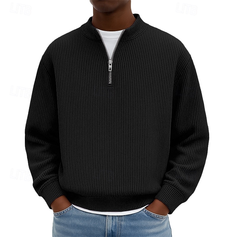Men's Sweatshirt Corduroy Pullover Quarter Zip Sweatshirt Black Light Green Burgundy Navy Blue Dark Green Standing Collar Plain Textured Casual Daily Sports & Outdoor Streetwear Cool Sportswear 2026 - $24.99 –P8