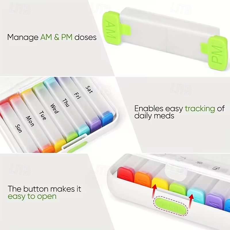 Pilulier hebdomadaire 7 jours avec 2 compartiments journaliers - format voyage, couvercle facile à ouvrir, plastique résistant, blanc - idéal pour les vitamines et l'huile de poisson &stockage de 2026 ? $21.99 –P6