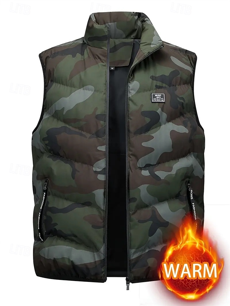 Homens Colete puffer Colete Gilet Férias Diário Encontro Moda Casual Outono & inverno Bolsos Poliéster Manter Quente Confortável Côr Camuflagem Zíper Colarinho Chinês Normal Preto Verde Tropa Cinzento de 2026 por $37.99 –P12