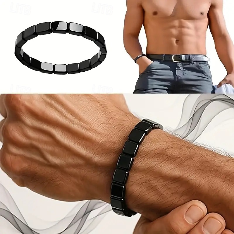 Men's Hematite Bracelet, Natural Stone Beaded Elastic with Stones, Minimalist Durable Everyday Casual Wear, for Formal Events & Casual Attire, Year-Round Elegant Beaded Bracelet, Jewelry Gift 2026 - $10.99 –P2