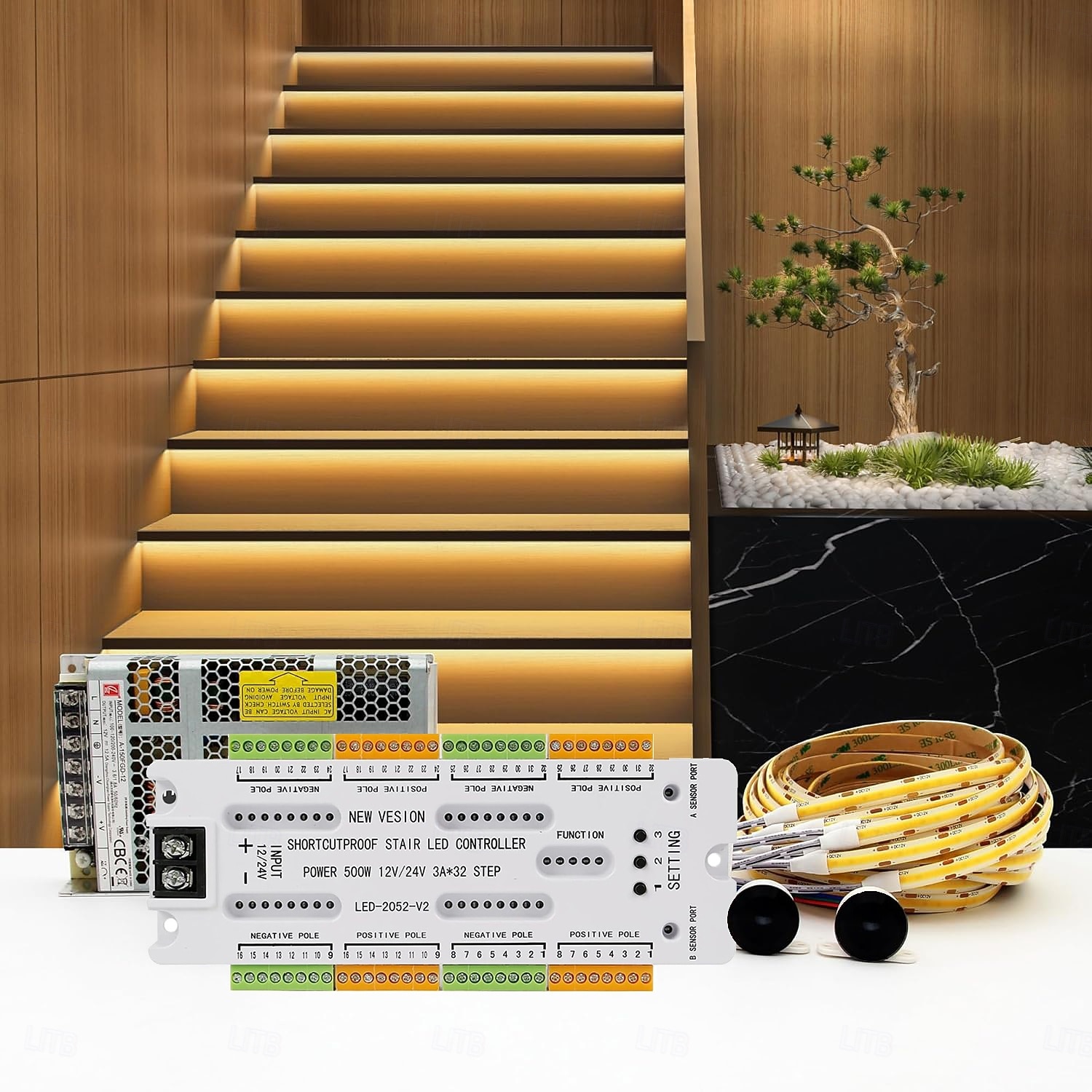 Комплект светодиодной подсветки лестницы с интеллектуальным датчиком движения, 10-24 шт., 4,9-футовая светодиодная лента COB для внутренней подсветки лестниц, оснащенная кабелем с выключателем и 2025 - $145.99 –P1