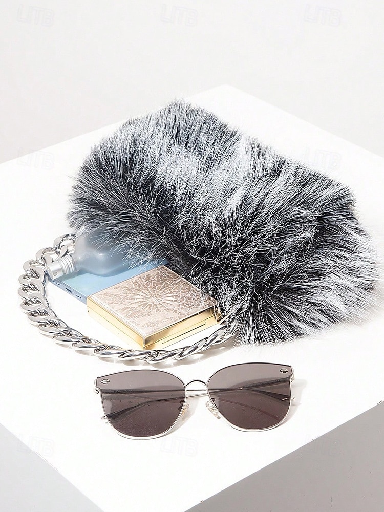 geantă de damă cu lanț din blană artificială – plușă și elegantă, cu material din blană sintetică, disponibilă în mai multe culori, perfectă pentru petreceri de seară și ieșiri casual 2026 - $18.99 –P9