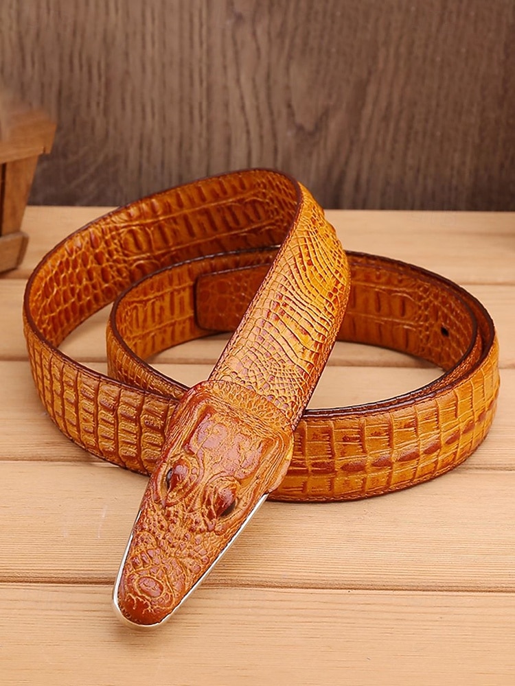 Pánský opasek z pravé kůže s krokodýlí texturou, více barev, stylový a odolný pro běžné i formální příležitosti 2026 - $24.99 –P6