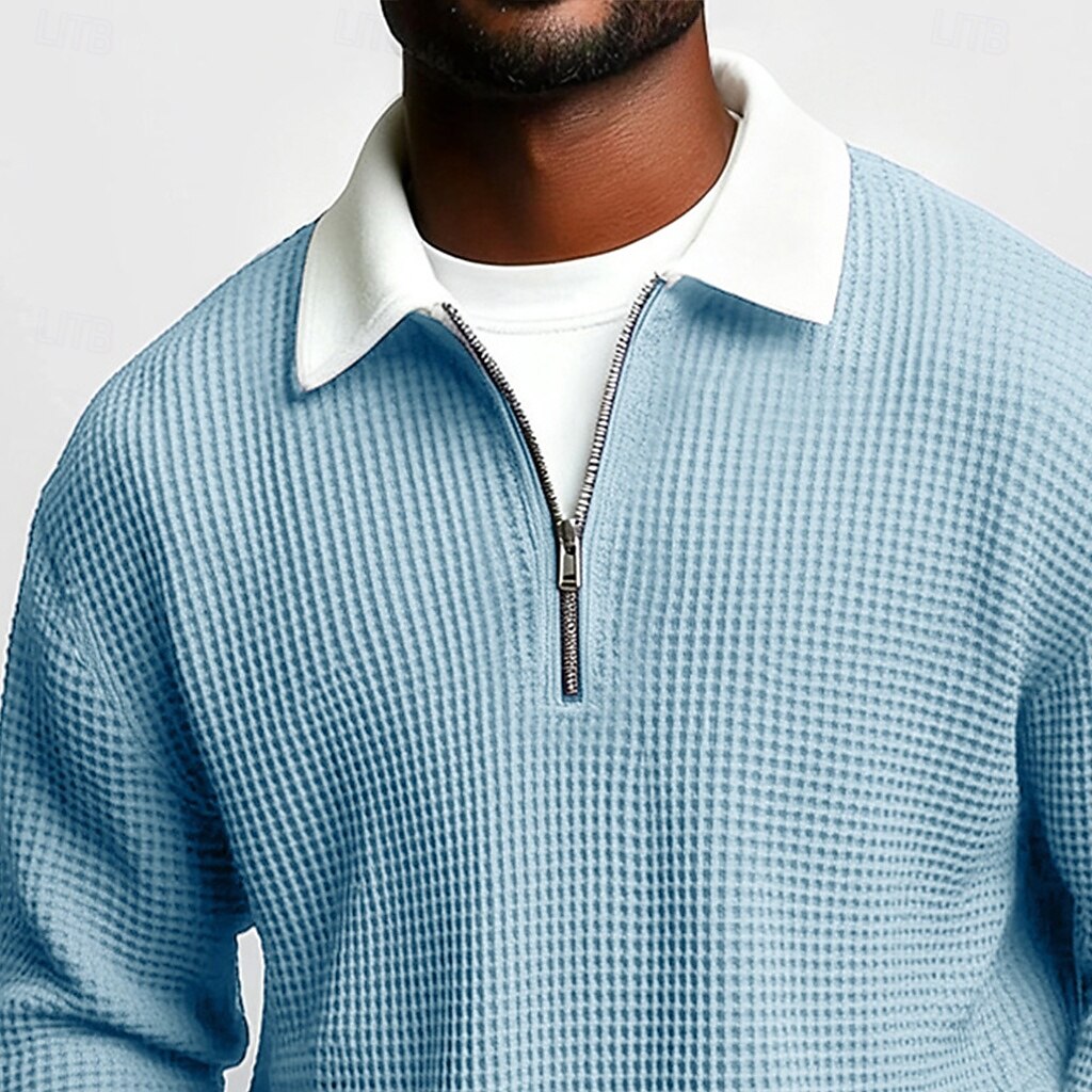 Hombre Camisetas polo con diseño de gofre Con Texturas Casual Calle Cuello Vuelto Manga Larga Moda Ocio Bloque de color Cerrar Retazos Otoño Primavera & Otoño Todas las Temporadas Ajuste regular 2026 - $13.99 –P2