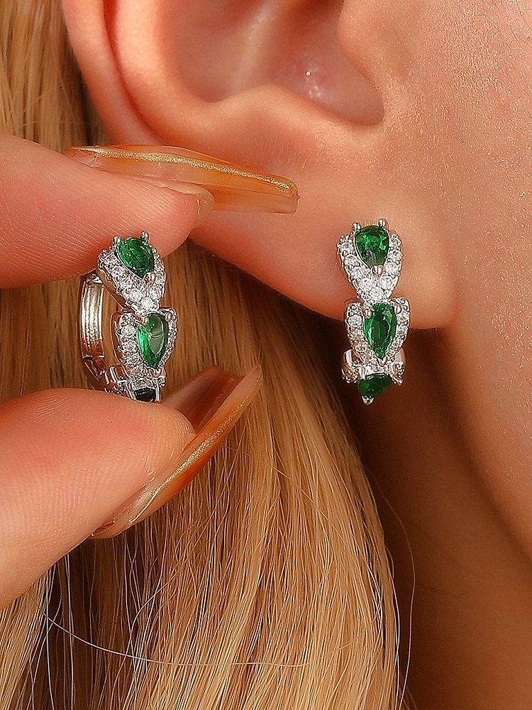 orecchini da donna in lega di zirconi - elegante design a forma di lacrima con pietre multicolori, perfetti come regali di Natale e San Valentino del 2026 a $9.99 –P3