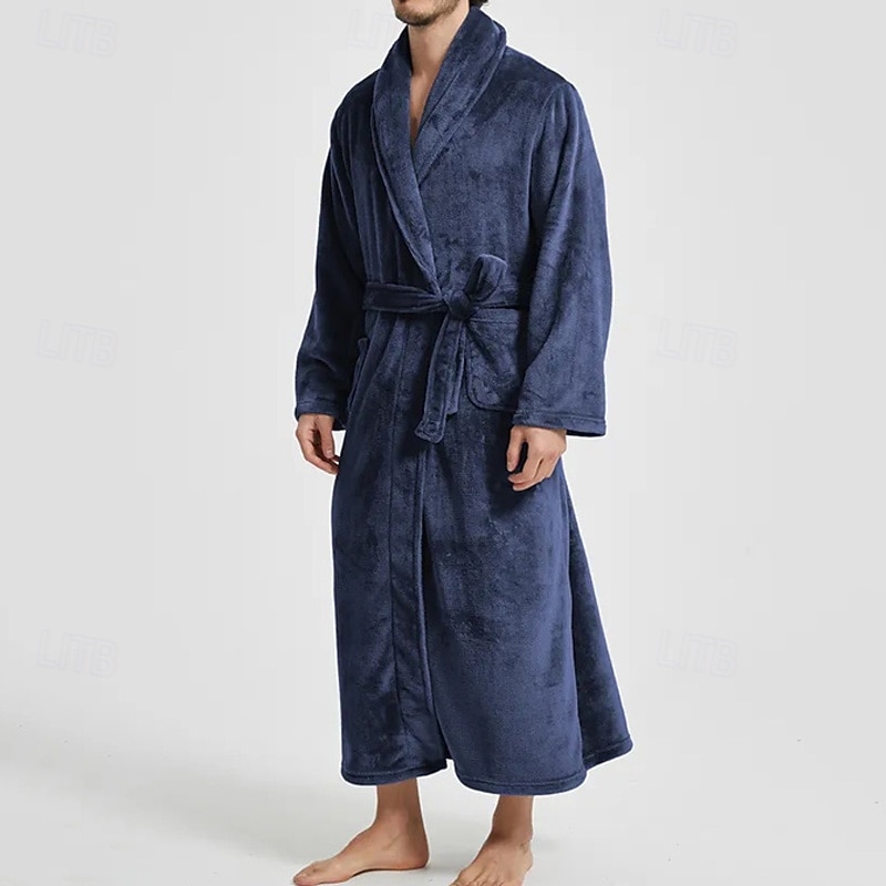 Муж. Домашняя одежда Ночная рубашка Ночная сорочка Банное платье Полотняное плетение Стиль Удобная обувь Дом Повседневные Хлопок Сохраняет тепло Дышащий V-образный вырез Длинный рукав Осень Зима 2026 - $35.99 –P11