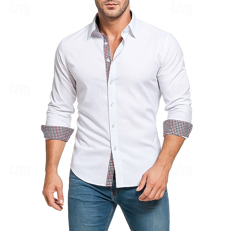Men's Shirt Dress Shirt Casual Shirt Button Up Shirt Plain Formal Wedding Blue White Red Long Sleeve Lapel Summer Spring Clothing Apparel Patchwork 2026 - $26.99 –P7