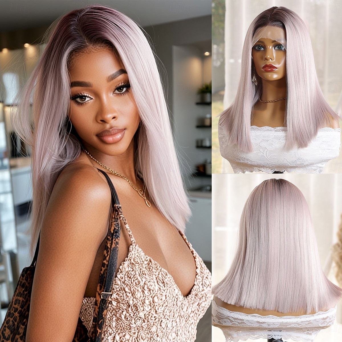 Synthetic Lace Wig Straight Style 12 inch Mixed Color Middle Part 13x4x1 T Part Lace Front Wig Women's Wig Light Pink 2026 - $55.99 –P1