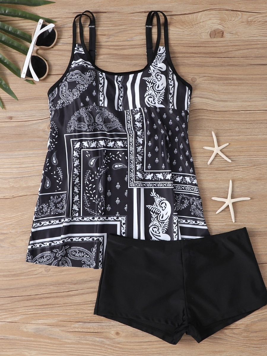 بدلة سباحة نسائية تانكيني قطعتين شورتات تحكم في البطن عالية الخصر نحيف بدون ظهر ملابس شاطئ إجازة مزينة بأنماط بيزلي برقبة على شكل حرف U بدون أكمام 2026 - $33.99 –P3