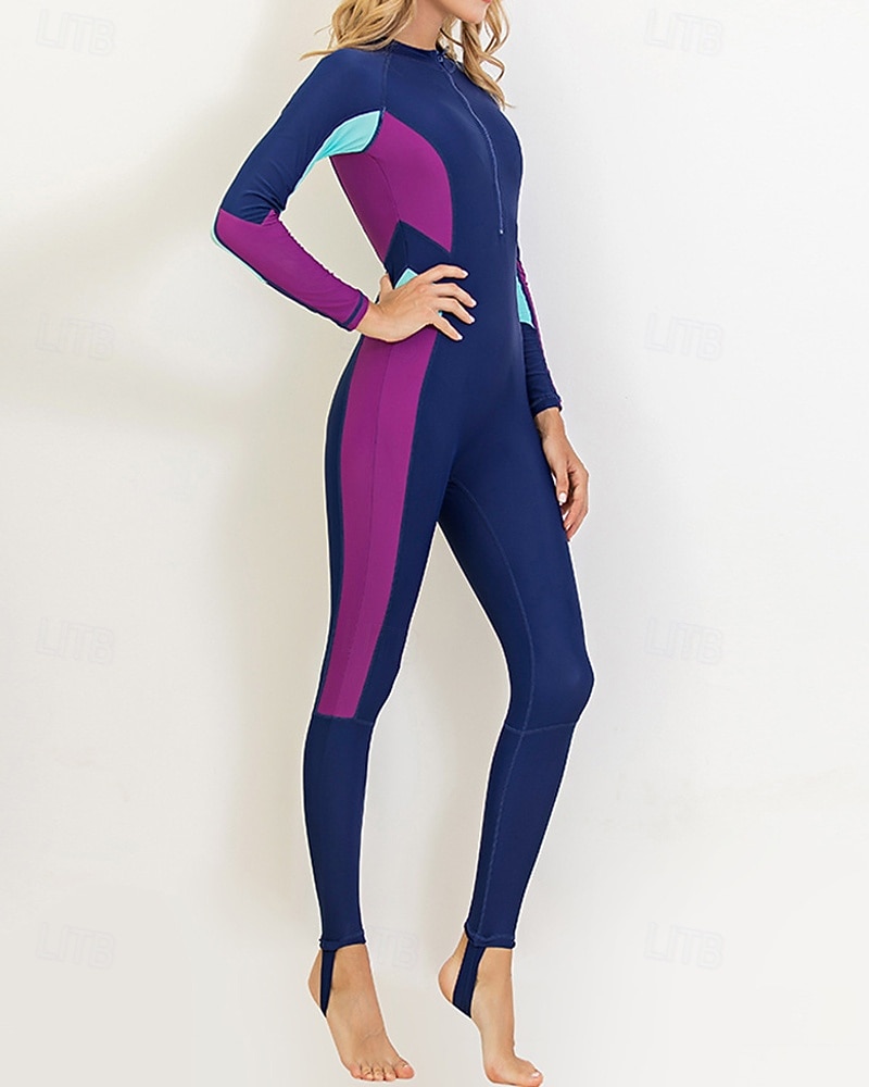 Women's Full Body Rash Guard One Piece Surfing Suit Color-blocking with Built in Bra  UPF 50+ Tummy Control Long Sleeve Diving Suit Surfing Canoeing Snorkeling Winter 2026 - $50.99 –P4