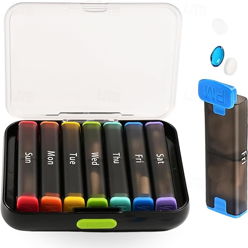 Pilulier hebdomadaire 7 jours avec 2 compartiments journaliers - format voyage, couvercle facile à ouvrir, plastique résistant, blanc - idéal pour les vitamines et l'huile de poisson &stockage de 2026 ? $21.99 –P13