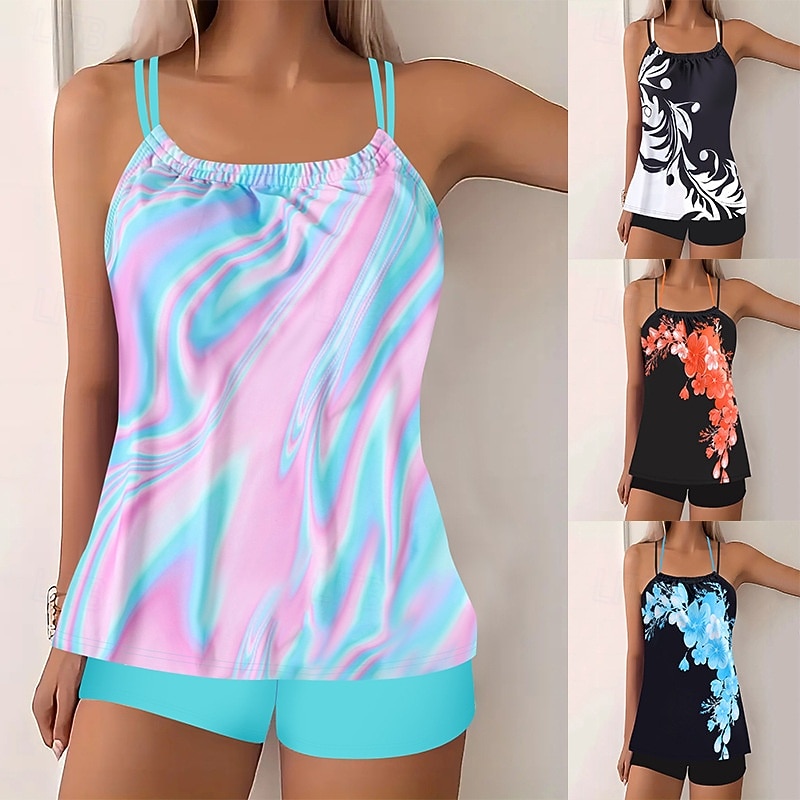 Costume da bagno tankini da donna a 2 pezzi con pantaloni corti controllo della pancia alto in vita schiena scoperta per vacanze al mare colletto a halter e senza maniche del 2026 a $32.99 –P1