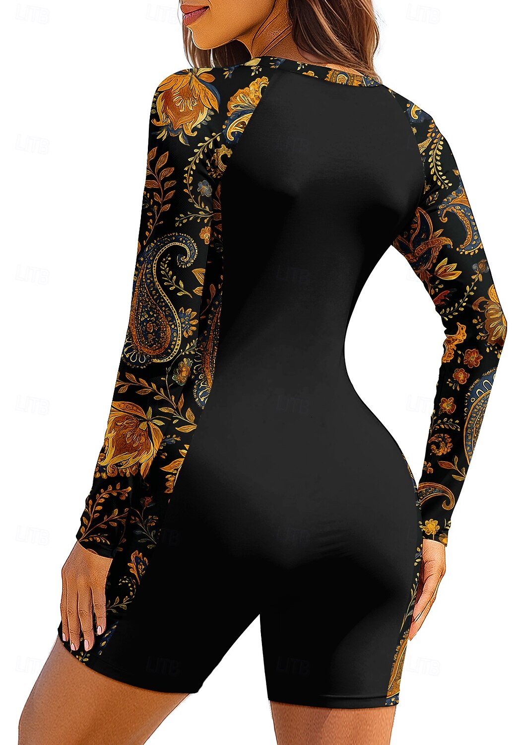 Жен. Рашгард Купальный костюм Бойлег Цветочный принт Огурцы Застегнуться Съёмные вставки Передняя молния УФ-защита от солнца UPF50+ Ультралегкий (UL) Длинный рукав Купальники Рашгард 2026 - $35.99 –P2