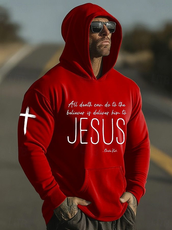 Herren Kreuz Jesus Kapuzensweatshirt Pullover-Hoodie Lässiger Hoodie Pullover Mode Täglich Urlaub Lässig Vintage-Retro Mit Kapuze Urlaub Streetwear Festival Blau Schwarz Weiß Rote Grün Drucken Herbst 2026 - $27.99 –P2